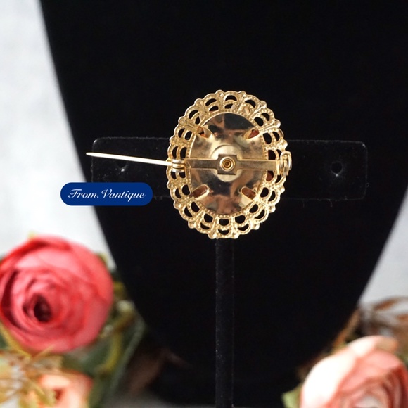 🟠 VINTAGE Gold & Orange Gem Chips Brooch / Scarf Pin 🧷 - Picture 4 of 5